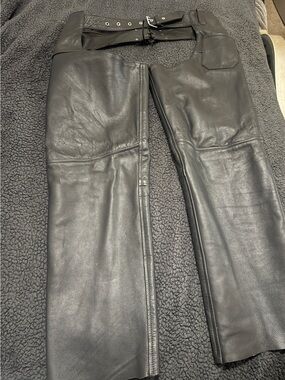 Men's Black Leather Straight Leg Chaps - Classic Biker Style